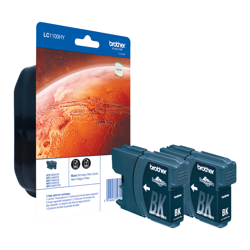 Brother Tinten-Doppelpack LC-1100HYBKBP2 / LC1100HYBKBP2 Schwarz XL, 2 x 900 Seiten