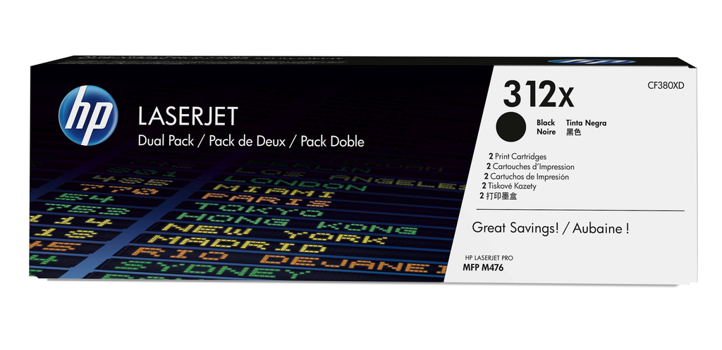 Pack de 2 toners HP 312X / CF380XD noir XL, 2 x 8 800 pages
