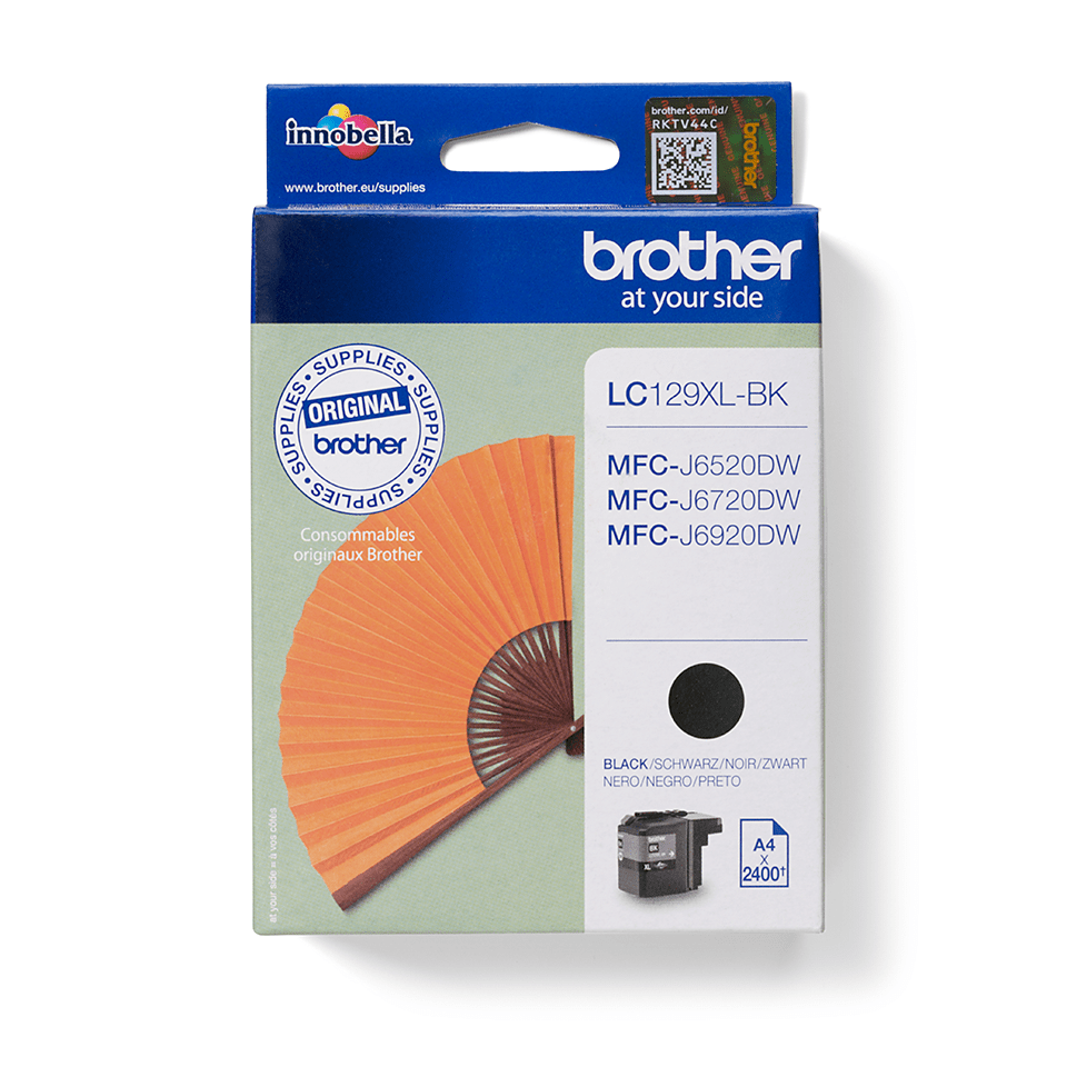 Brother Tintenpatrone LC-129XLBK / LC129XLBK Schwarz ultrahohe Reichweite, 2.400 Seiten