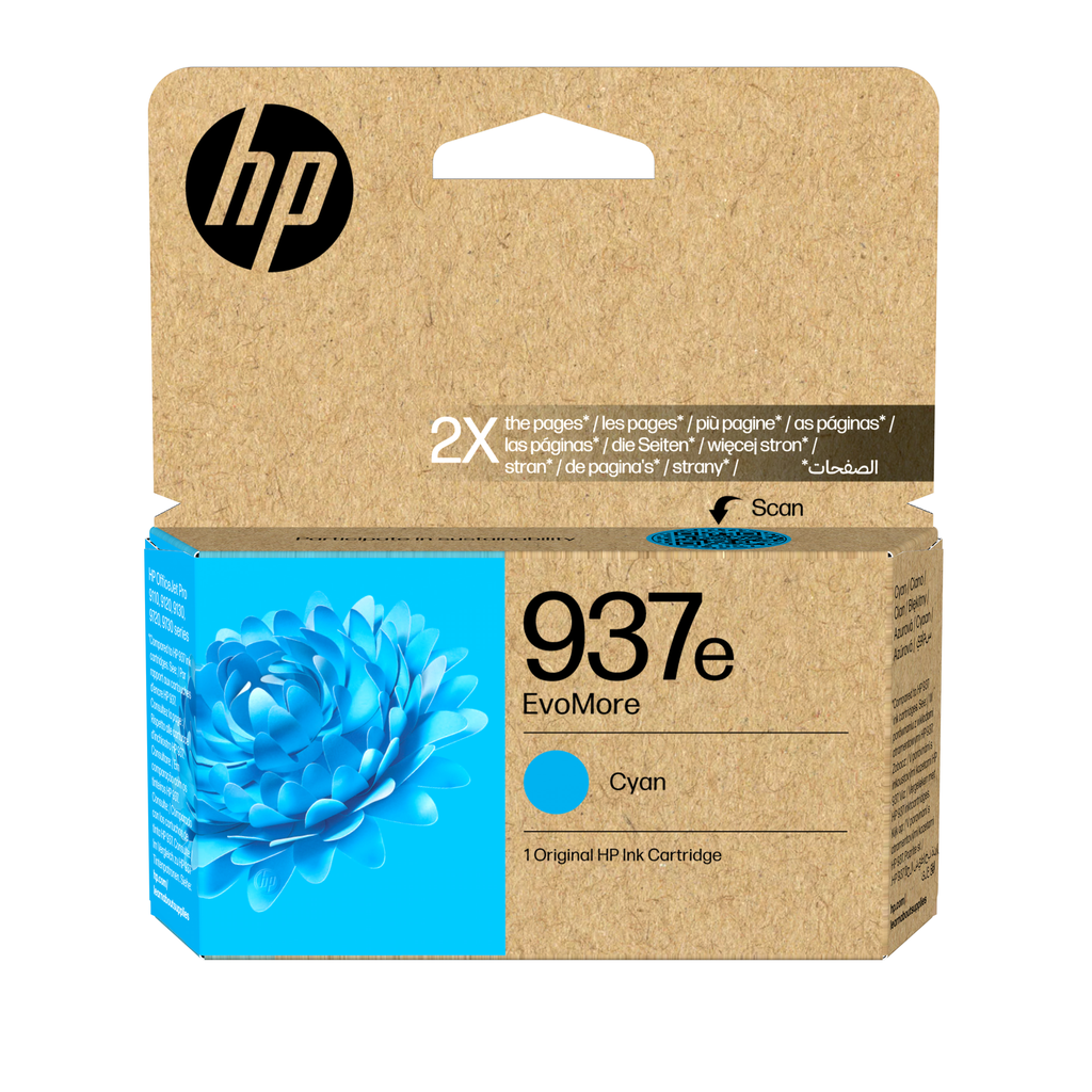 Cartouche d'encre HP 937E / 4S6W6NE cyan XL, 1 650 pages