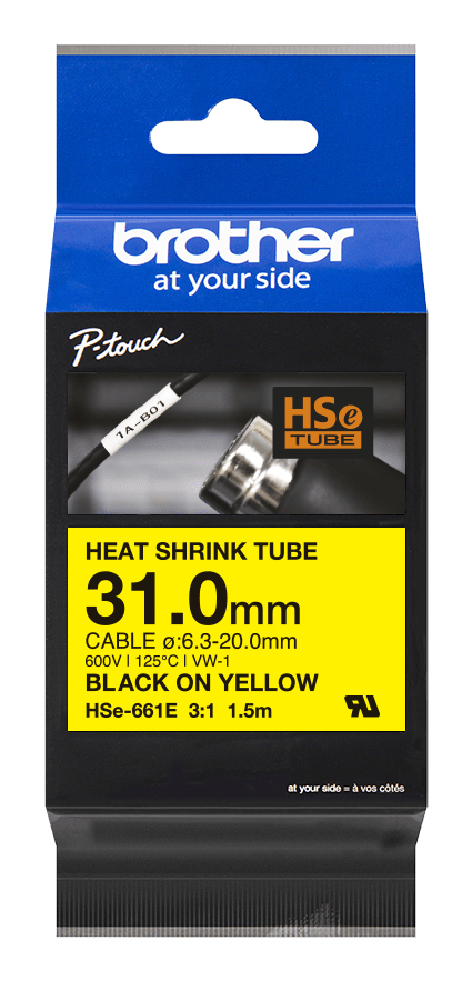 Brother Schrumpfschlauch HSe-661E / HSE661E, schwarz auf gelb, 31,0 mm x 1,5 m
