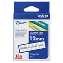 Ruban laminé Brother TZe-135 / TZE135, blanc sur transparent, 12 mm x 8 m