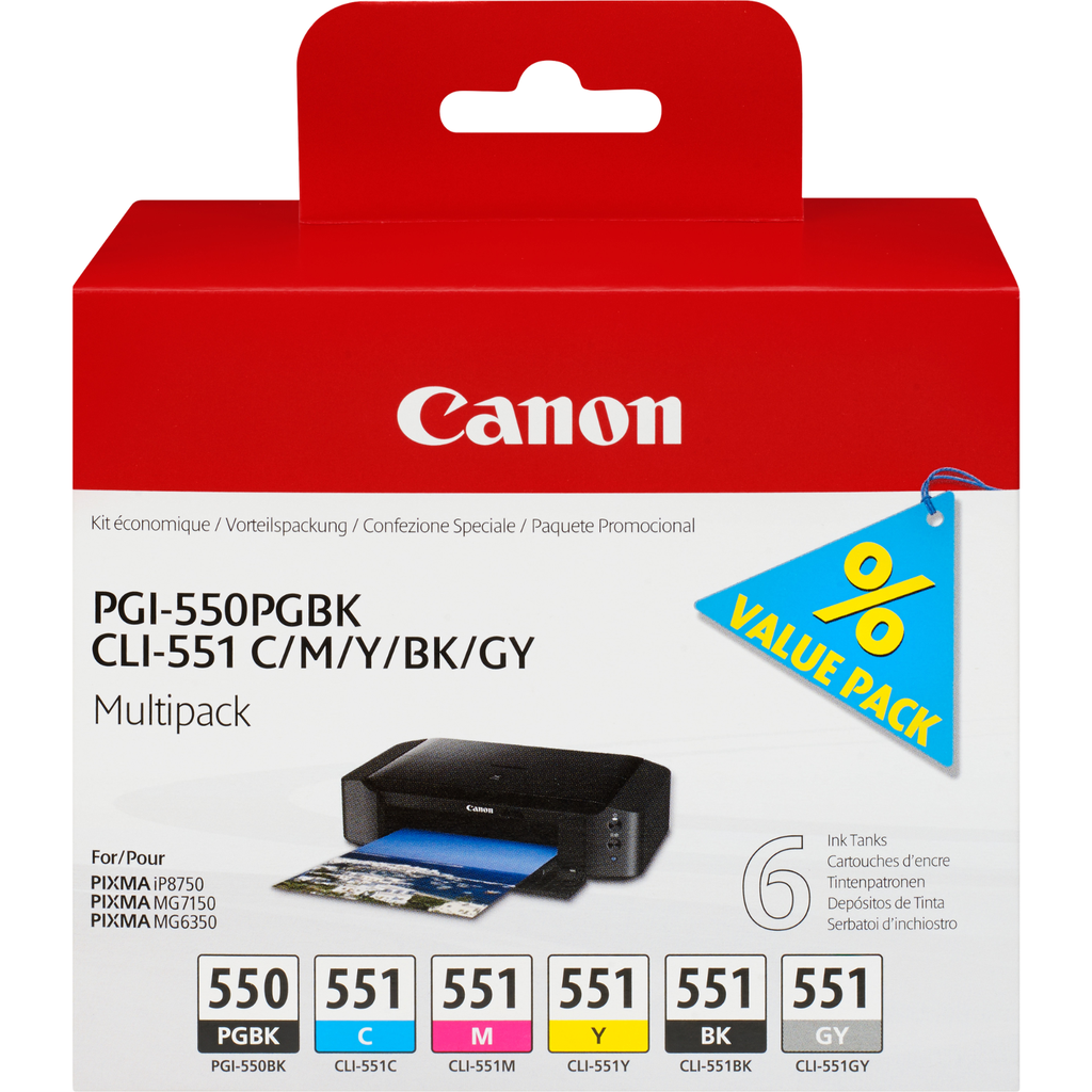 Multipack Tintenpatronen Canon PGI-550/CLI-551 / 6496B005, 6 Patronen