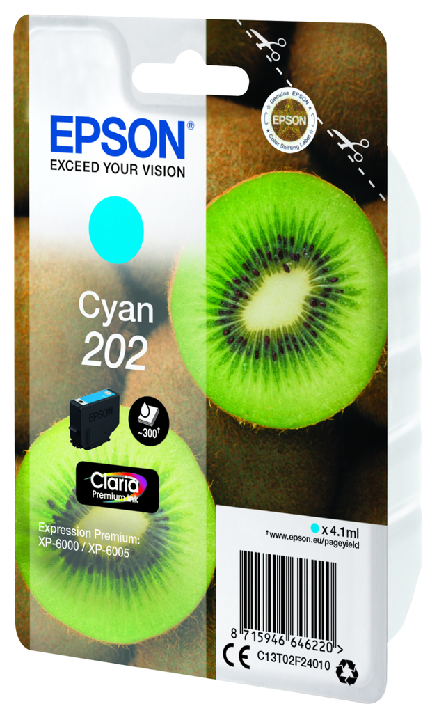 [C13T02F24010] Tintenpatrone Epson 202 / C13T02F24010 Cyan, 300 Seiten