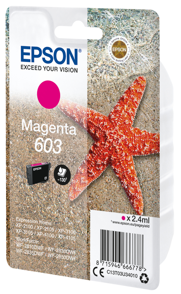 Epson 603 / C13T03U34010 magenta ink cartridge, 24 ml