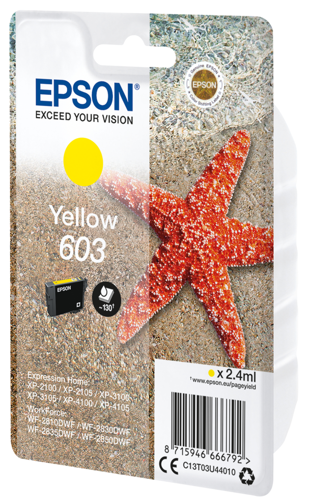 Epson 603 / C13T03U44010 yellow ink cartridge, 24 ml