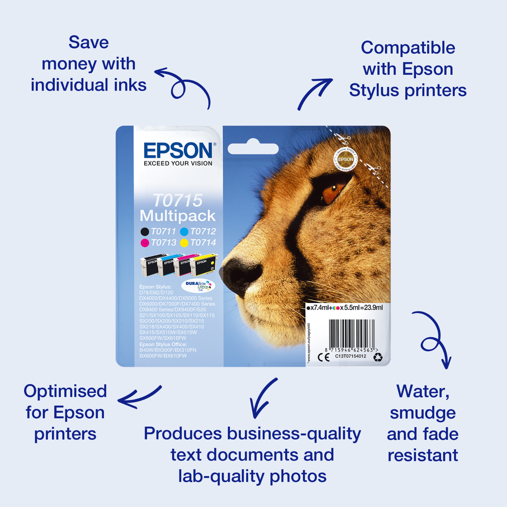 Epson T0715 / C13T07154012 4-color ink cartridge, 55 ml