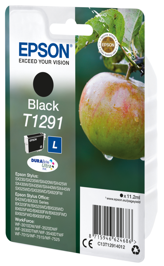Epson T1291 / C13T12914012 black ink cartridge, 385 pages