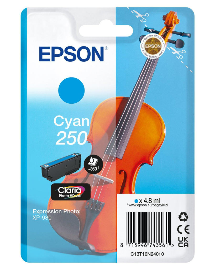 Tintenpatrone Epson 250 / C13T16N24010 Cyan, 48 ml