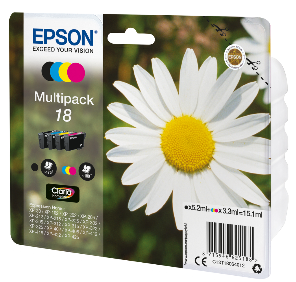 [C13T18064012] Cartouche d'encre Epson 18 / C13T18064012 4 couleurs, 175 pages