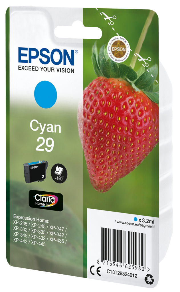 Tintenpatrone Epson 29 / C13T29824012 Cyan, 180 Seiten