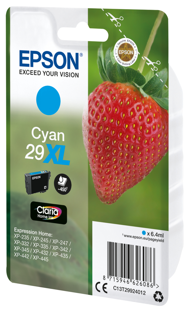 [C13T29924012] Epson 29XL / C13T29924012 cyan XL ink cartridge, 450 pages