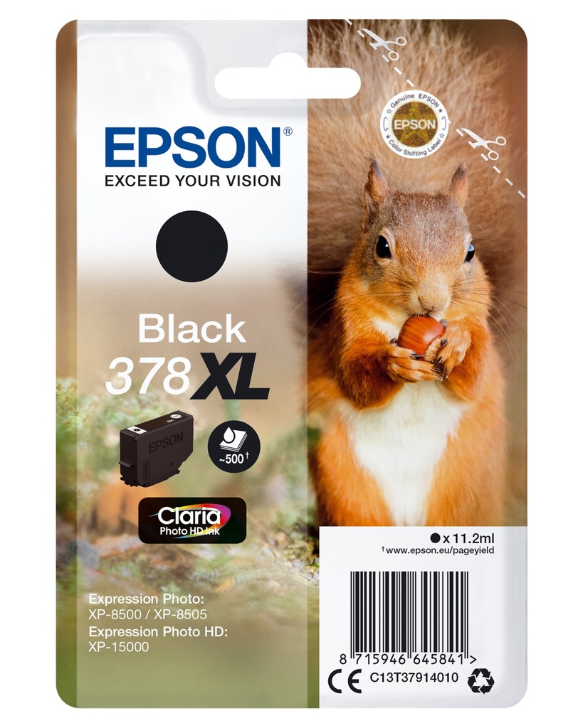 Tintenpatrone Epson 378XL / C13T37914010 Schwarz XL, 500 Seiten