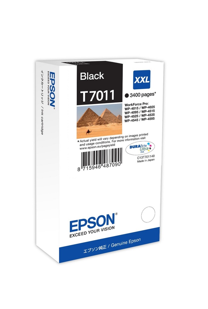 Tintenpatrone Epson T7011 / C13T70114010 Schwarz XXL, 3.400 Seiten