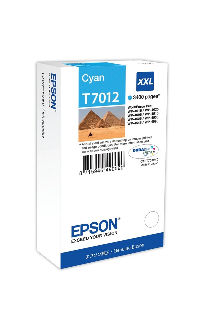 Epson T7012 / C13T70124010 cyan XXL ink cartridge, 3,400 pages