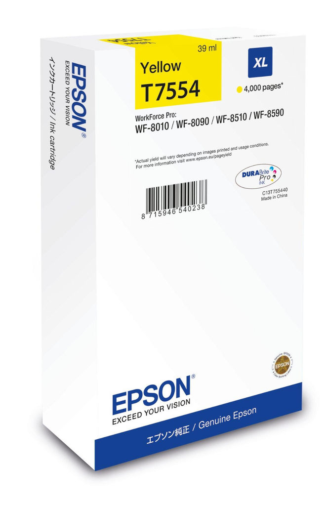 Epson T7554 / C13T75544N yellow XL ink cartridge, 4,000 pages