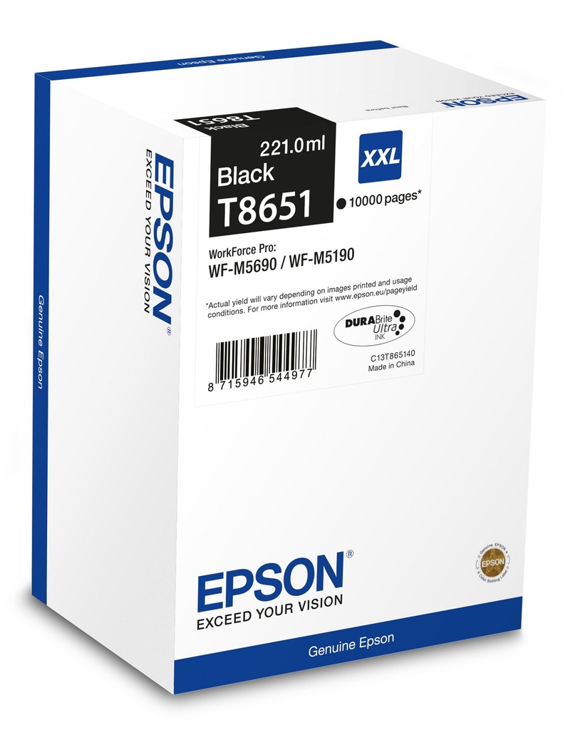 Cartouche d'encre Epson T8651 / C13T865140 noire, 10 000 pages