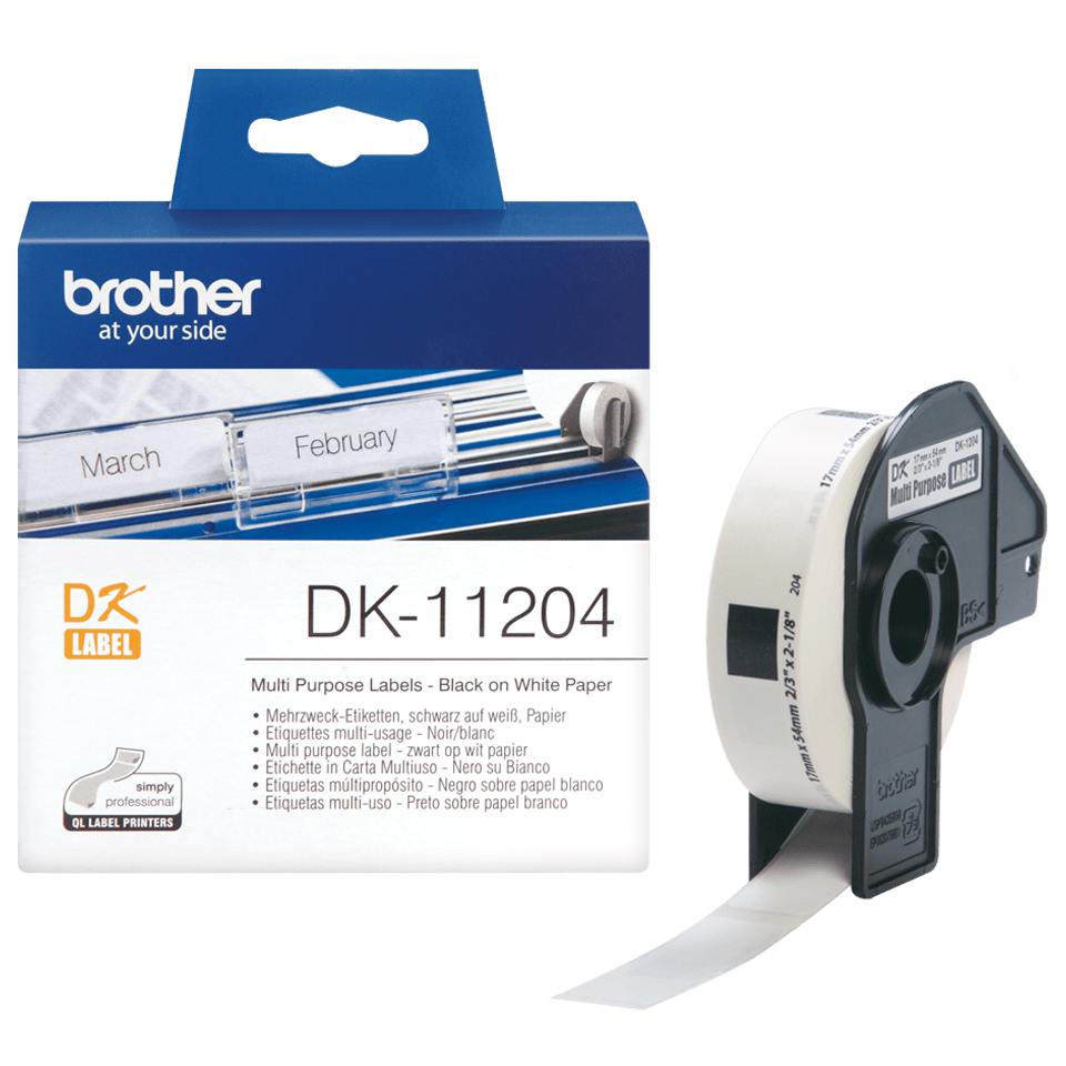 Brother DK-11204 / DK11204 die-cut labels, black on white, 17 x 54 mm, 400 labels