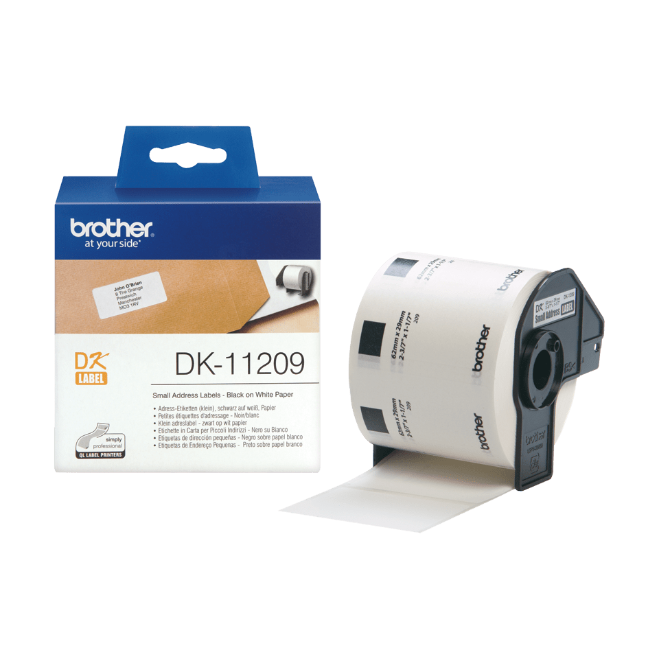 Étiquettes prédécoupées Brother DK-11209 / DK11209, noir sur blanc, 29 x 62 mm, 800 étiquettes