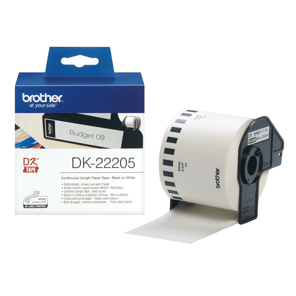 Brother DK-22205 / DK22205 continuous paper roll, black on white, 62 mm x 30.48 m