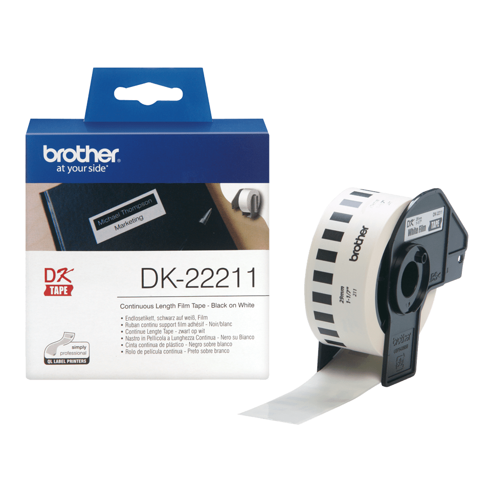 Rouleau continu film Brother DK-22211 / DK22211, noir sur blanc, 29 mm x 15,24 m