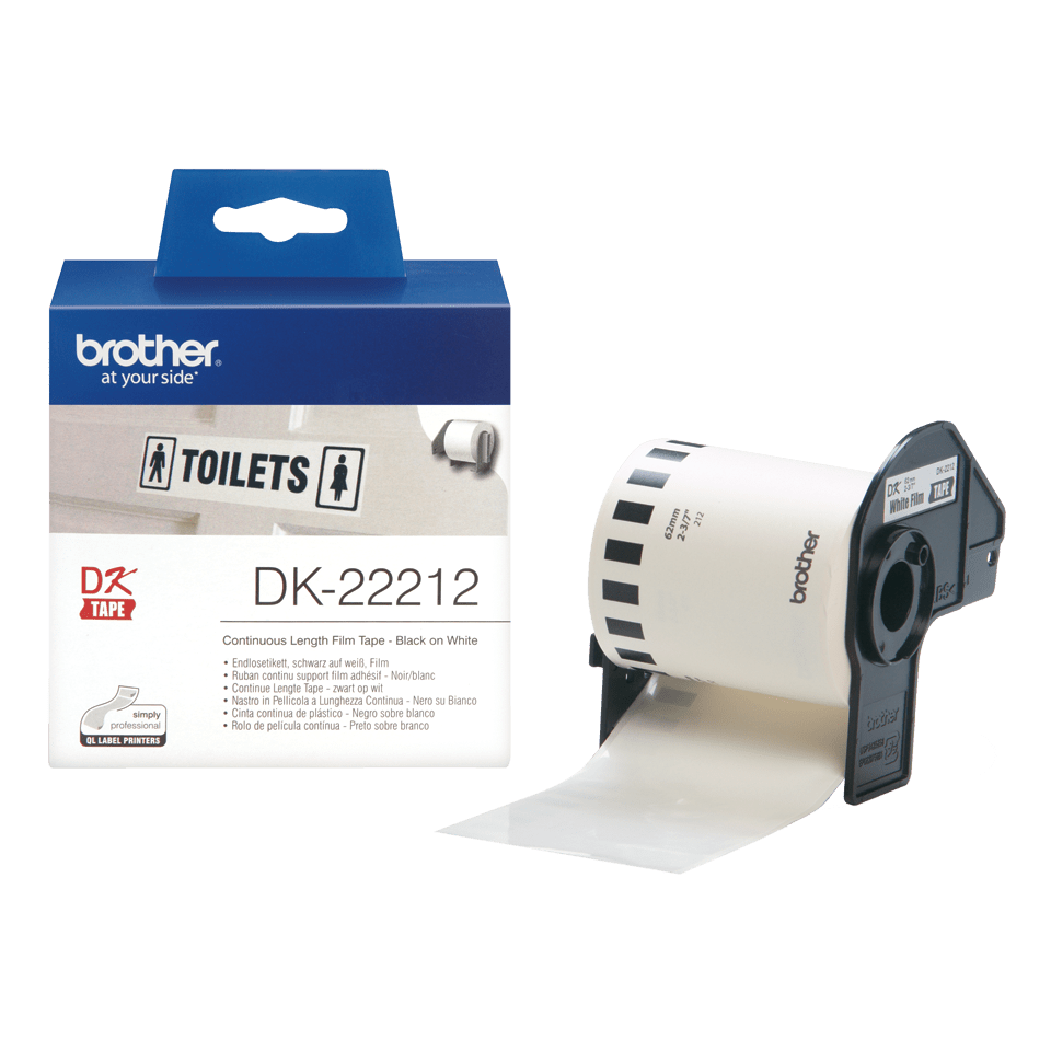 Rouleau continu film Brother DK-22212 / DK22212, noir sur blanc, 62 mm x 15,24 m