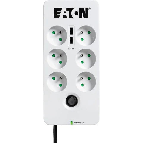 Multiprise parafoudre 6 prises Eaton Protection Box, 2 ports USB, 1,5 m