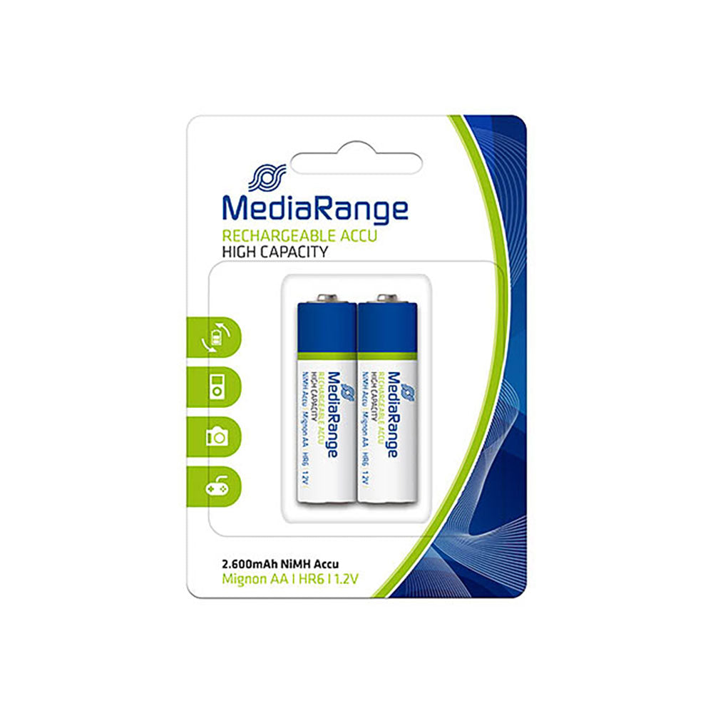 MediaRange MRBAT123 wiederaufladbare NiMH-AA-Akkus, 2600 mAh, 2er-Pack