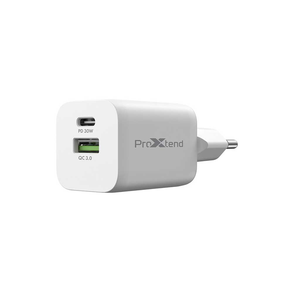 [PXPD30P2EU] ProXtend PX-PD30P2EU dual USB-C and USB-A wall charger, 30 W, PD / QC 3.0, white