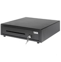 Tiroir-caisse à ouverture automatique SAGA SGDK-410-G, 410 x 410 x 100 mm, 4 billets / 8 pièces, Noir