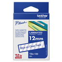 Ruban laminé Brother TZe-133 / TZE133, bleu sur transparent, 12 mm x 8 m