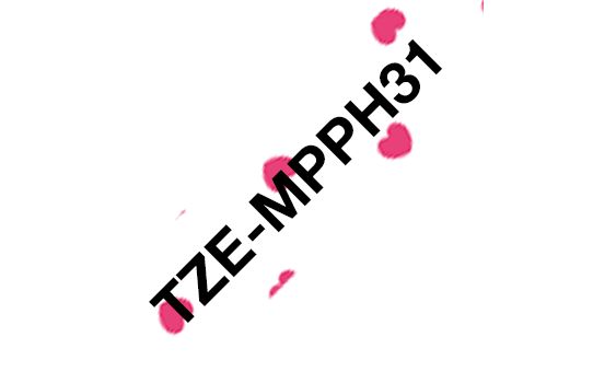 Brother TZe-MPPH31 / TZEMPPH31 patterned tape, black on pink hearts pattern, 12 mm x 4 m