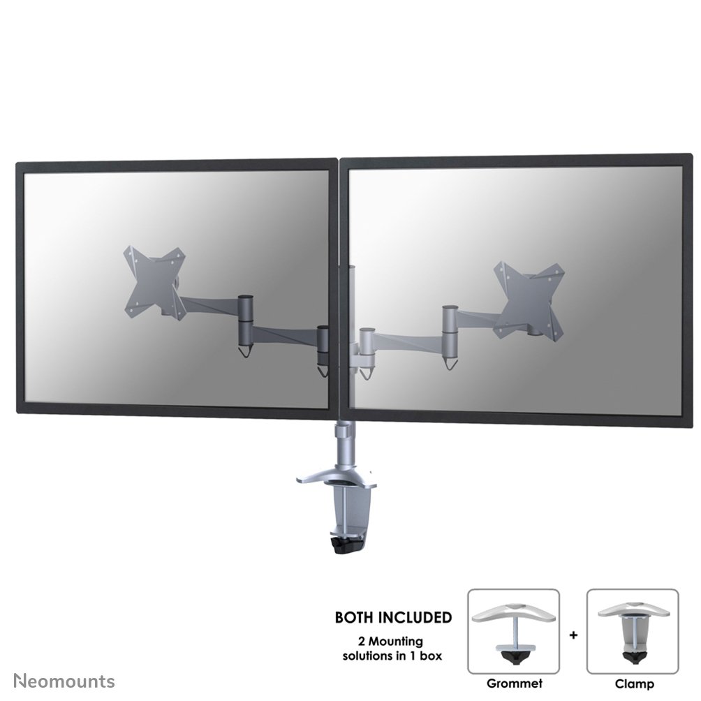 [FPMAD1330DSILVER] Neomounts FPMA-D1330DSILVER monitor arm, 10 to 27 inch, up to 9 kg, 2 screens, VESA 75x75 to 100x100