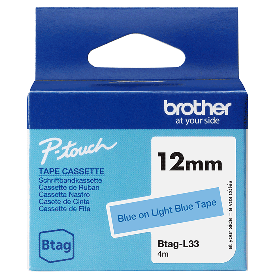 Ruban non laminé Brother BTAG-L33 / BTAGL33, bleu sur bleu clair, 12 mm