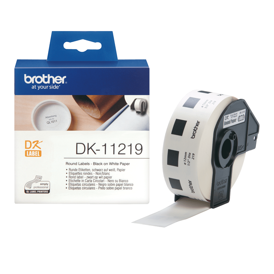 Brother DK-11219 / DK11219 die-cut labels, black on white, Ø 12 mm, 1,200 labels