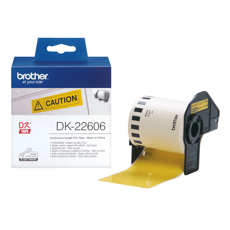 Brother DK-22606 / DK22606 continuous film roll, black on yellow, 62 mm x 15.24 m